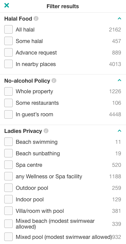 Halal filters on HalalBooking.com