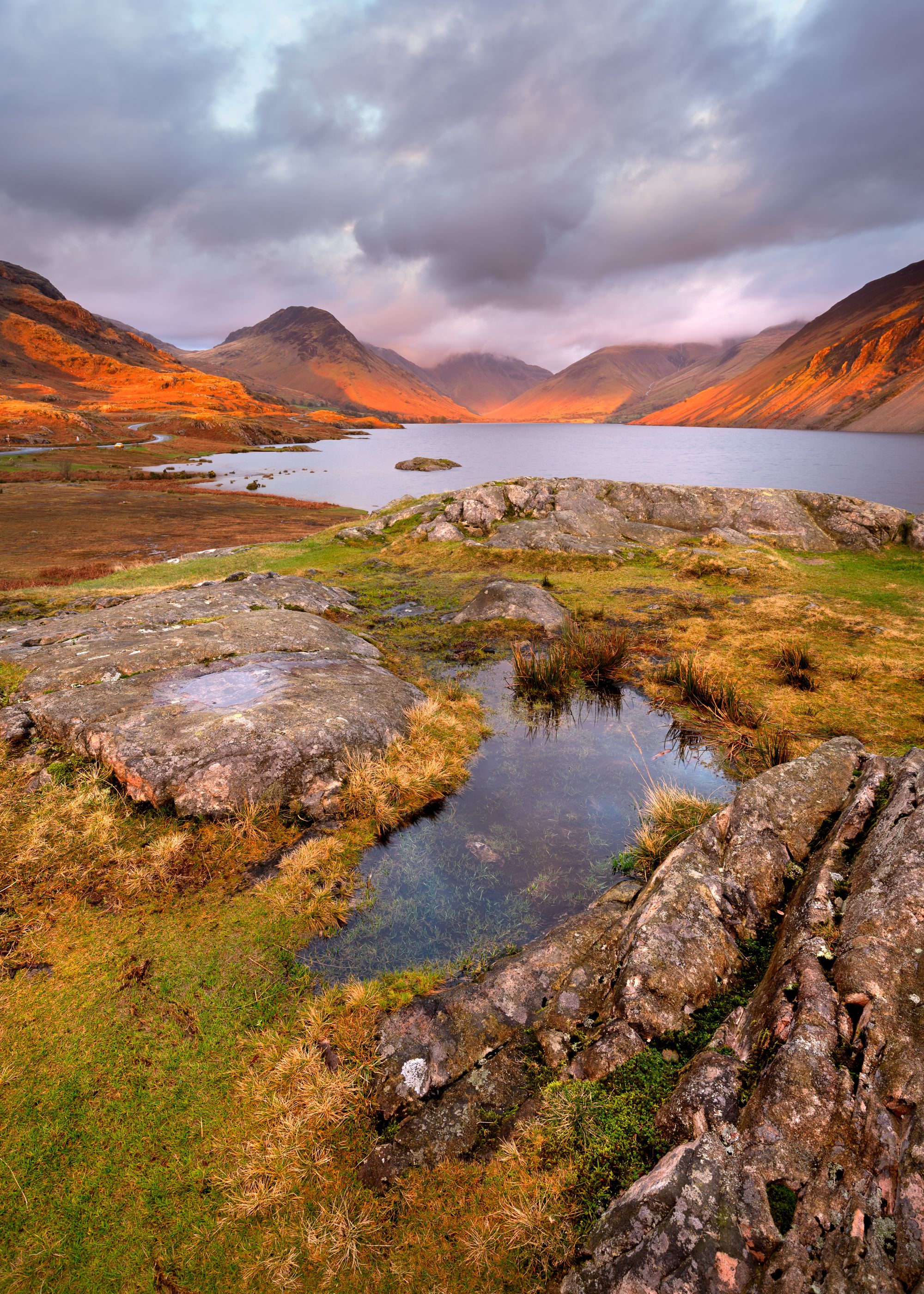 Scenic view of mountains and lake at sunset. Wastwater, Lake District.