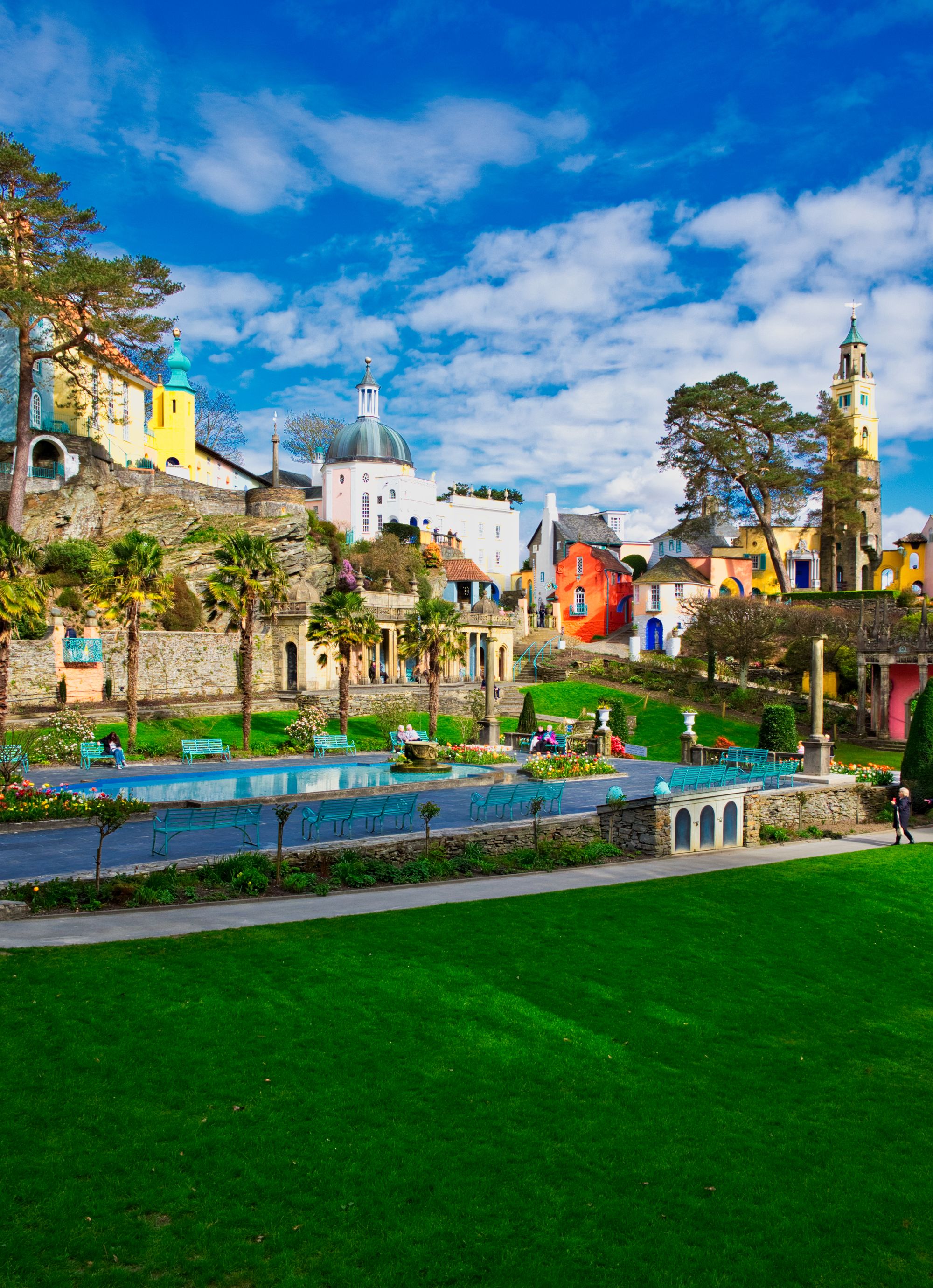 Colorful Italian Style Buildings and Gardens of Portmeirion, North Wales