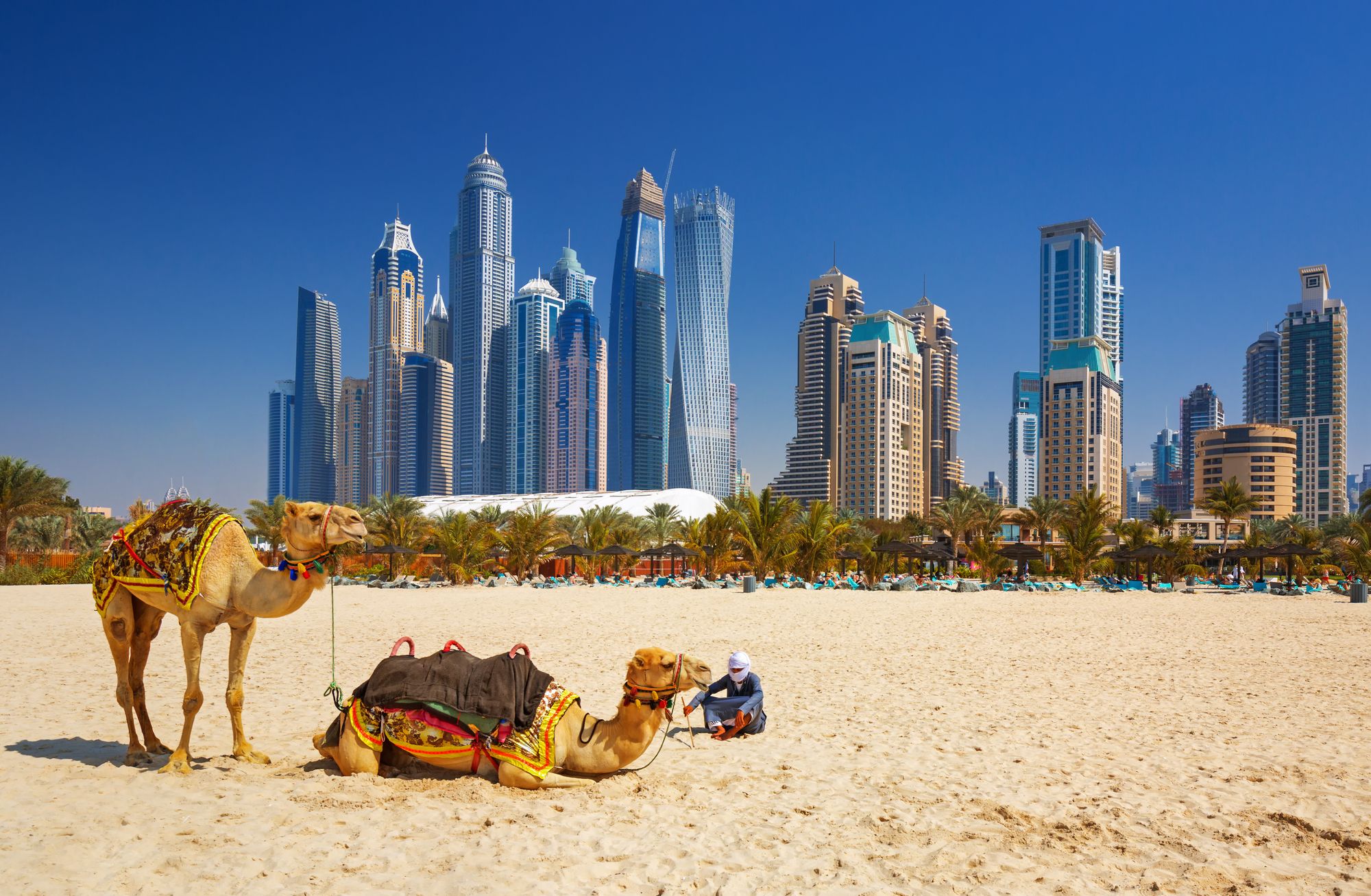 Jumeirah beach in Dubai with its skyscrapers in the background 